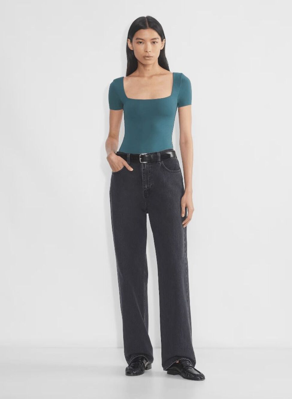Aritzia Original Contour Manner Square Neck Bodysuit Blue Large NEW